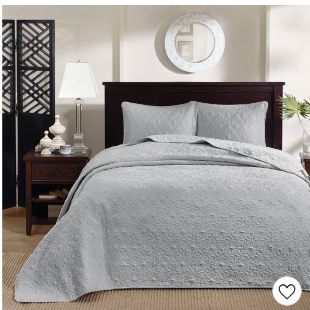 3pc Gray Vancouver Quilted Bedspread Set
